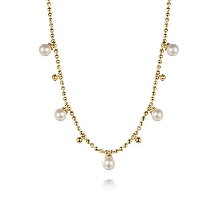 Pendant Chain Necklaces-Gabriel 14K Yellow Gold Bujukan Bead & Pearl Necklace