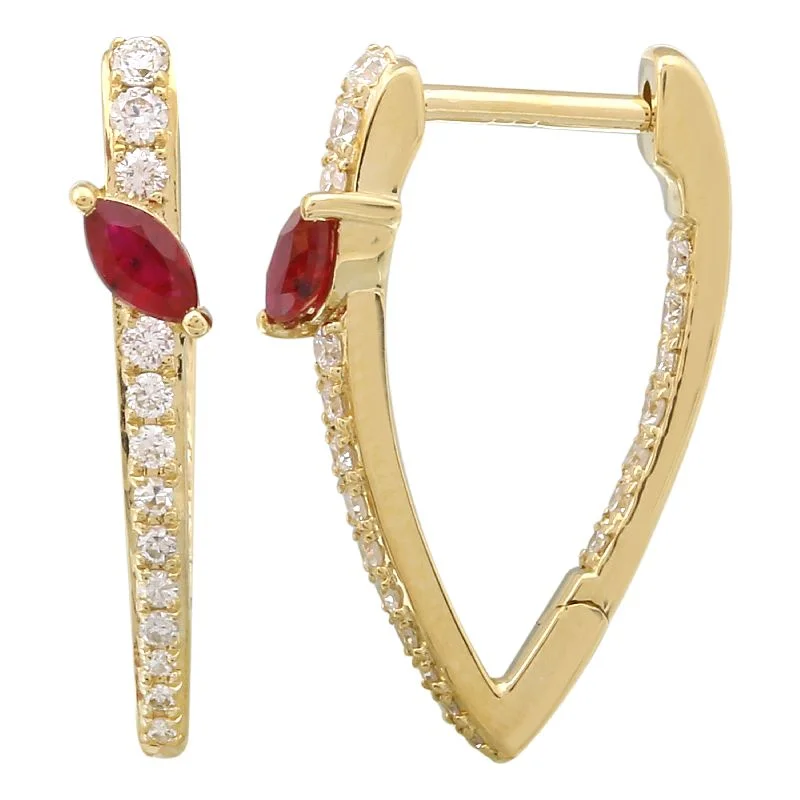 Stylish Silver Hoop Earrings-Statement V Ruby Diamond Earrings