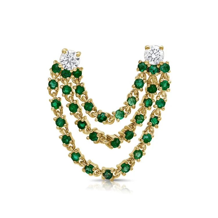 Classic Gold Drop Earrings-Double Drop Emerald Diamond Studs