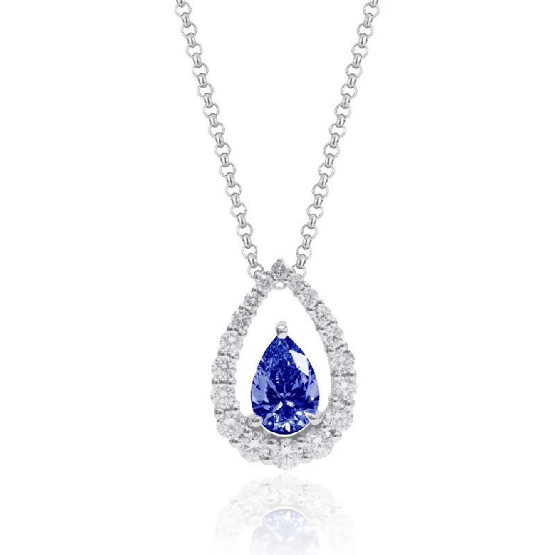 Luxury Custom Necklaces-18K White Gold Pear Shaped Sapphire Pendant Necklace