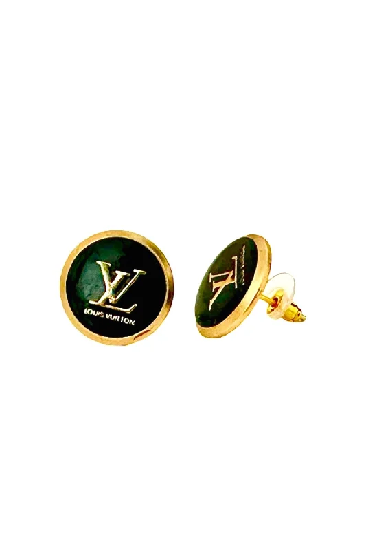 Simple Pearl Hoop Earrings-LV Classy Black Button Earrings