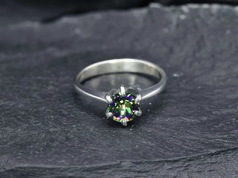 Custom Vintage Promise Rings-Mystic Topaz Ring - Purple Topaz Ring - Round Mystic Topaz Ring