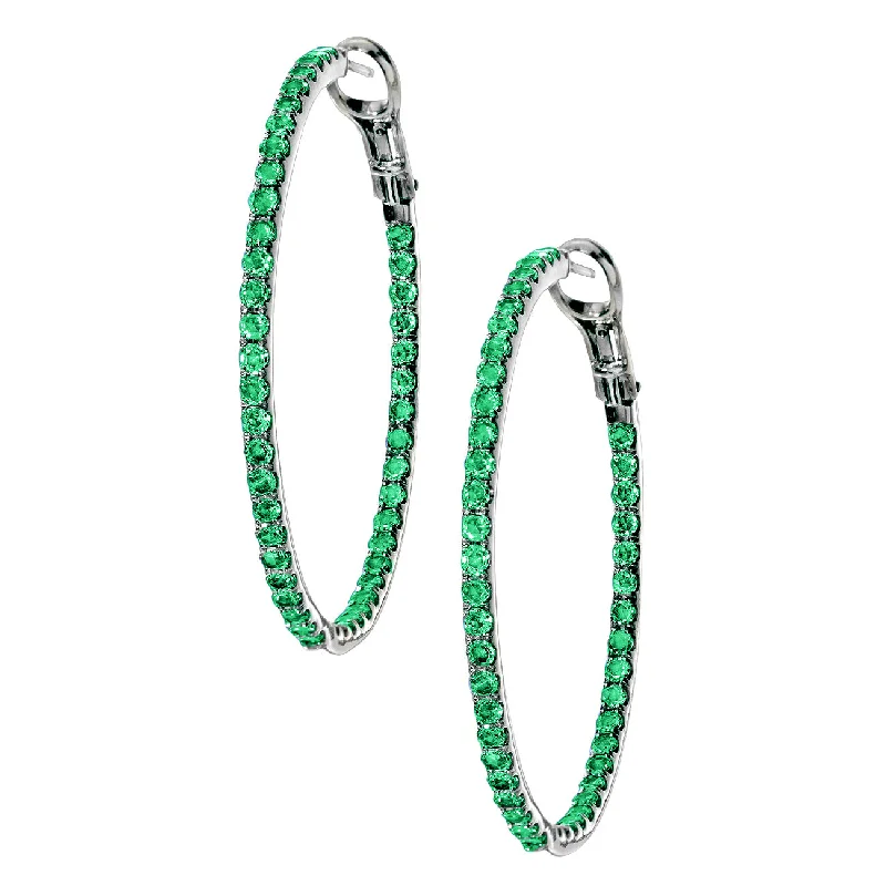 Stylish Crystal Hoop Earrings-Mary Hoops Silver Emerald 2mm