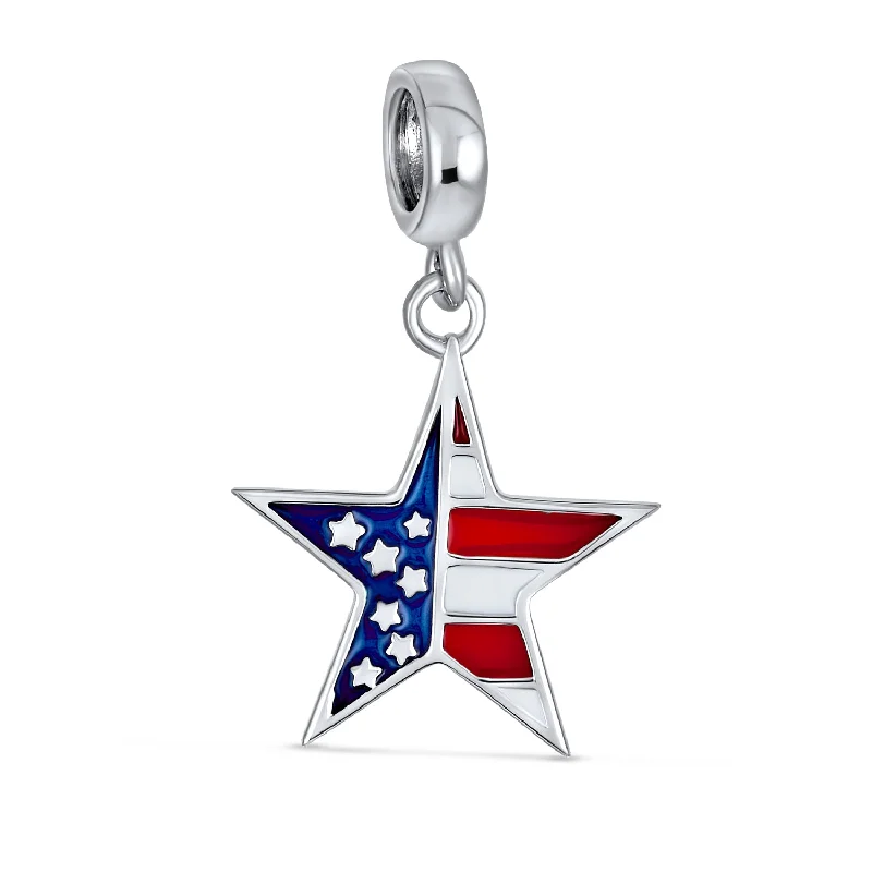 Custom Friendship Bracelets-Patriotic Flag Star Dangle Charm Bead Sterling Silver for European Bracelet