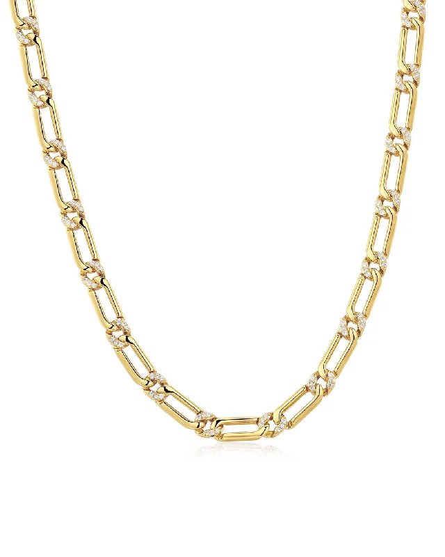 Fine Gold Necklaces-The Two-Tone Pave Link Necklace