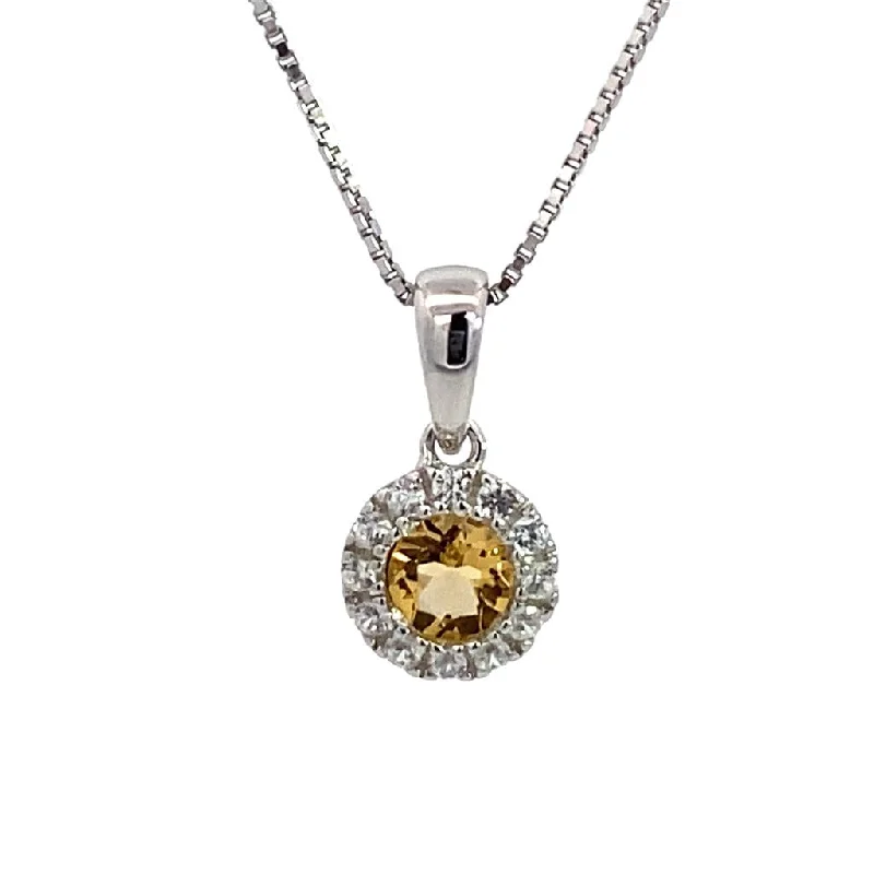 Luxury Pendant Necklaces-November Birthstone Pendant: Sterling Silver Citrine Halo Pendant Necklace