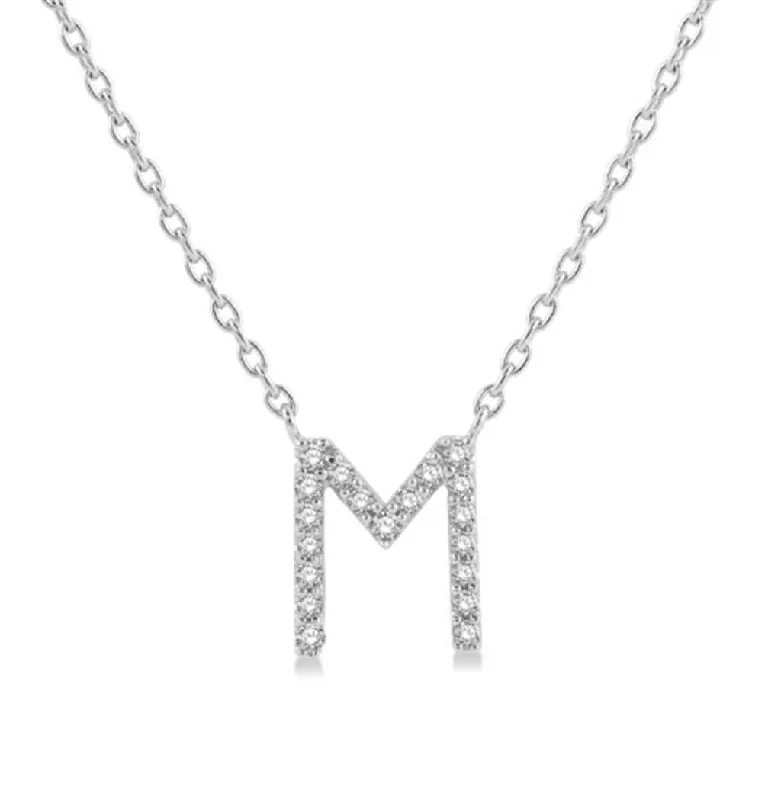 Birthstone Necklaces-10K White Gold Natural Diamonds Initial M Necklace