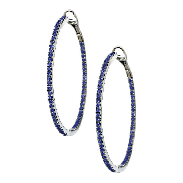 Large Silver Hoop Earrings-Mary Hoops Silver Sapphire 1.5mm