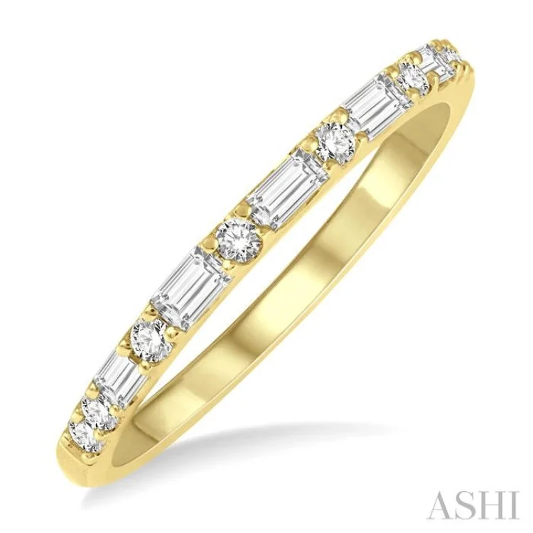 Handcrafted Gold Engagement Rings-1/3 ctw Alternating Baguette and Round Cut Diamond Wedding Band in 14K Yellow Gold