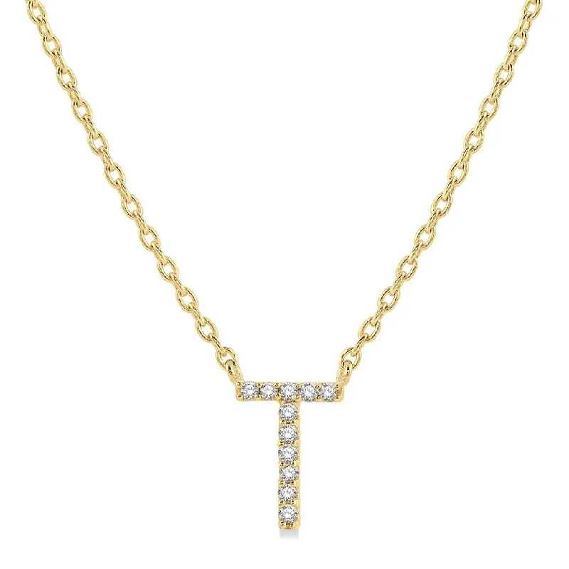 Fine Silver Necklaces-10K Yellow Gold T Initial Diamond Necklace