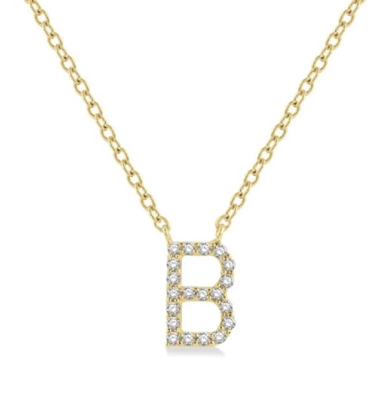 Women's Necklaces-10K Yellow Gold B Initial Diamond Necklace