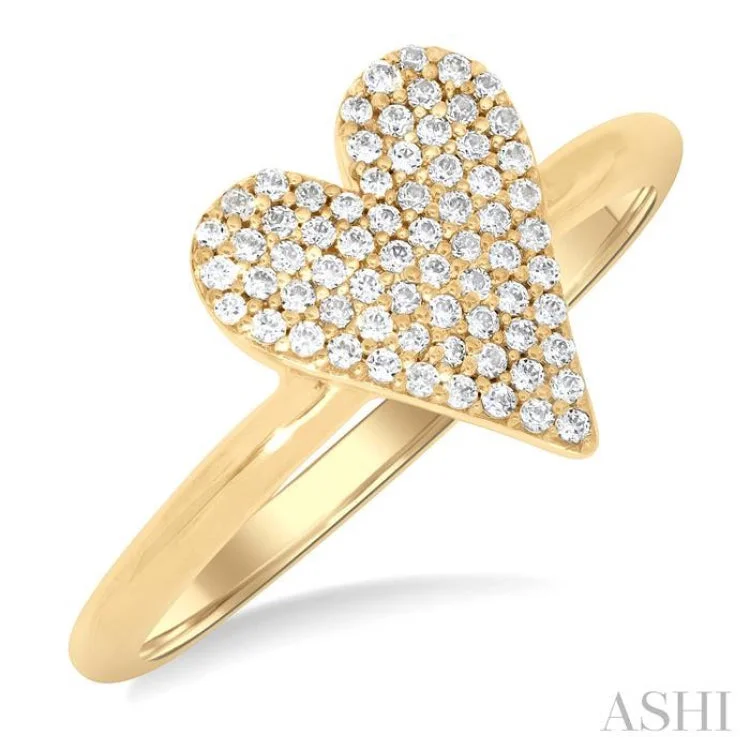 Unique Wedding Rings with Diamonds-1/4 ctw Heart Shape Pave Set Round Cut Diamond Fashion Ring in 10K Yellow Gold