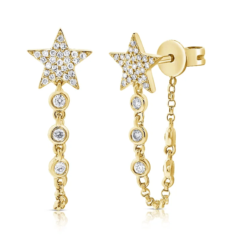 Designer Crystal Drop Earrings-Star Bezel Drop Chain Earrings (Pair)