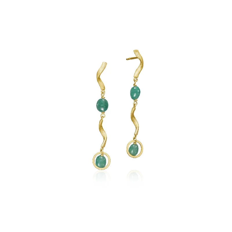 Handcrafted Drop Earrings-Vega Emerald Short 18K Gold Earring