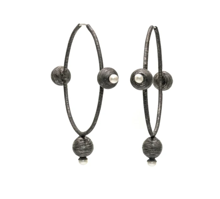 Classic Crystal Earrings-Mariella Pilato Pearl Planetary Hoops