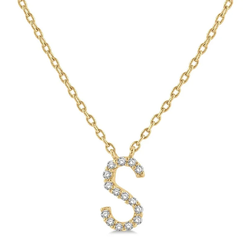 Personalized Pendant Necklaces-10K Yellow Gold S Initial Diamond Necklace