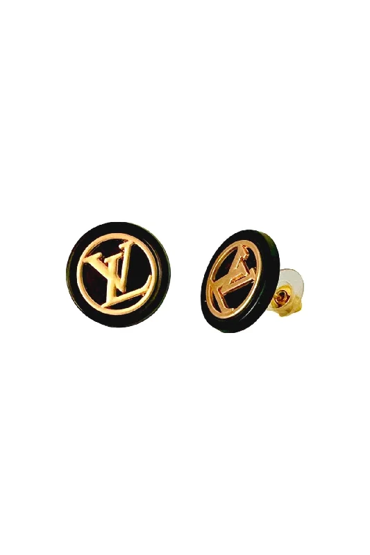 Trendy Crystal Drop Earrings-LV Black & Gold Button Earrings