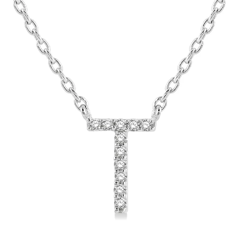 Wedding Necklaces-10K White Gold T Initial Diamond Necklace