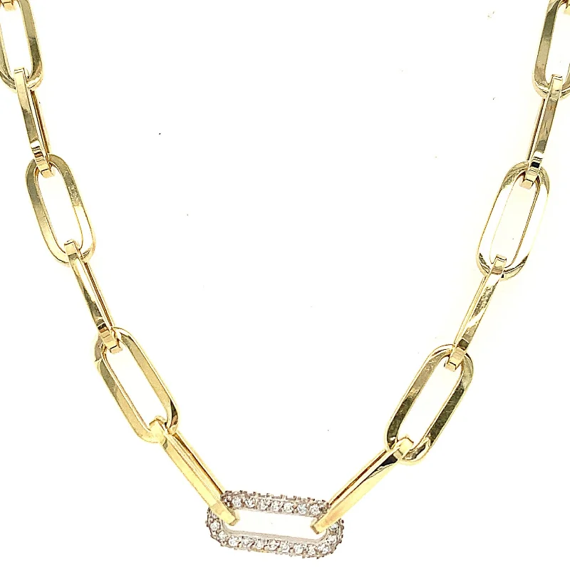 Textured Necklaces-Solo Diamond Link Paperclip Chain Necklace