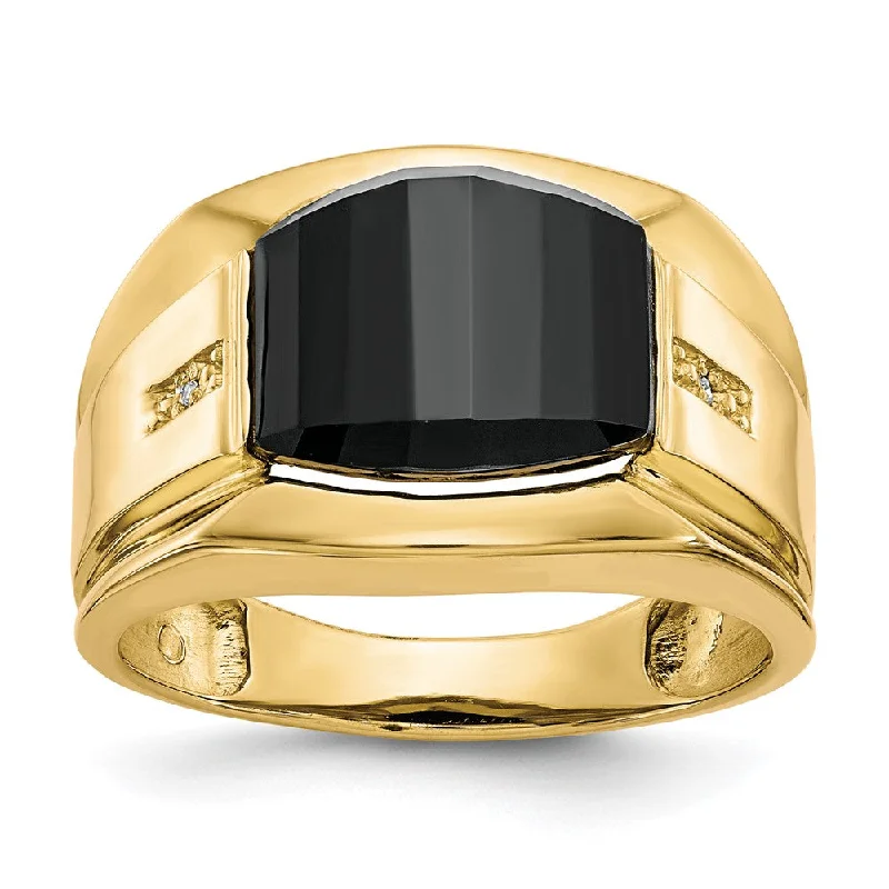 Wedding Rings with Personalization-10K Yellow Gold Men's Real Diamond and Black Onyx Ring