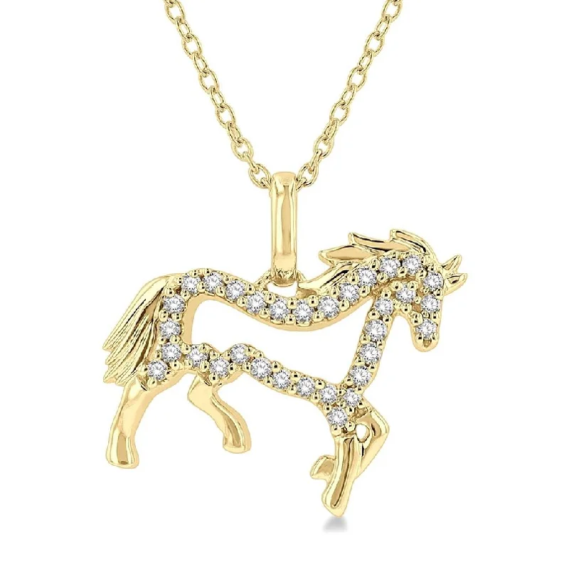 Anniversary Necklaces-10K Yellow Gold Horse Petite Diamond Pendant Necklace