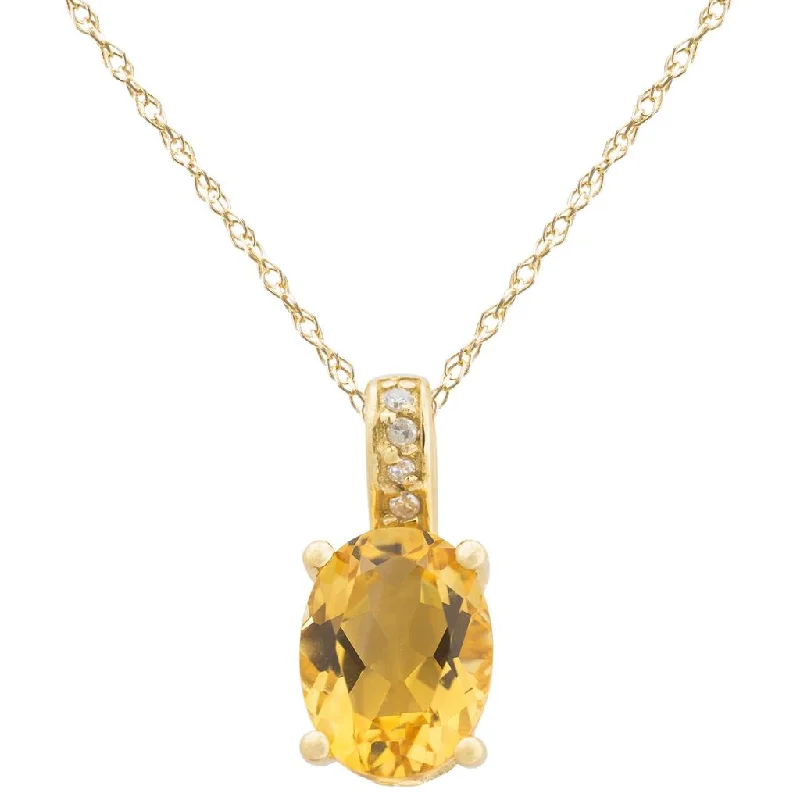 Wedding Pendant Necklaces-November Birthstone Pendant: 14K Yellow Gold Diamond And Oval Citrine Pendant Necklace