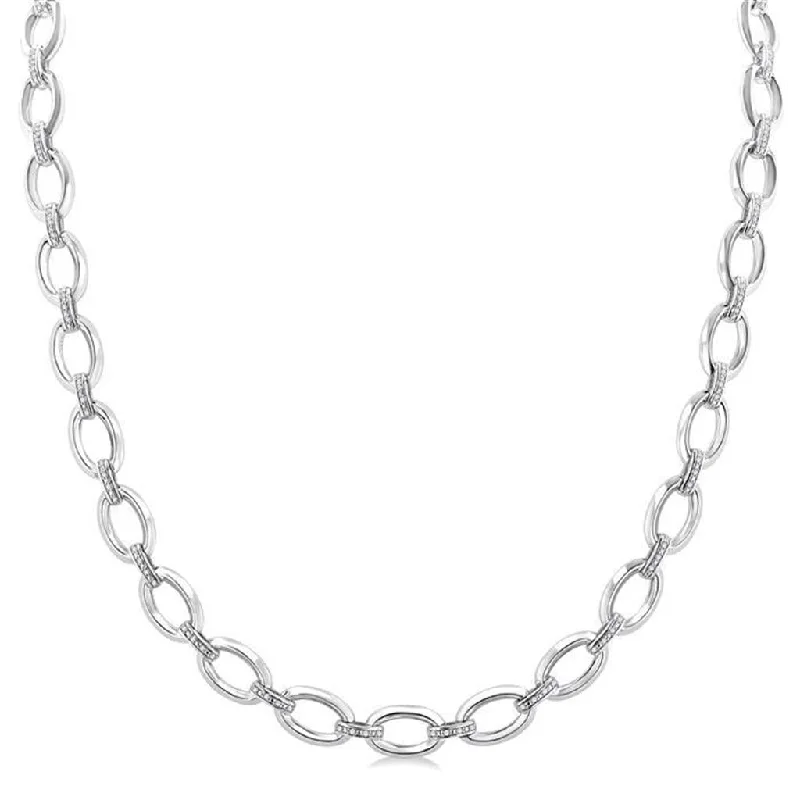 Multi-Layer Necklaces-Sterling Silver Natural Diamonds Paperclip Necklace