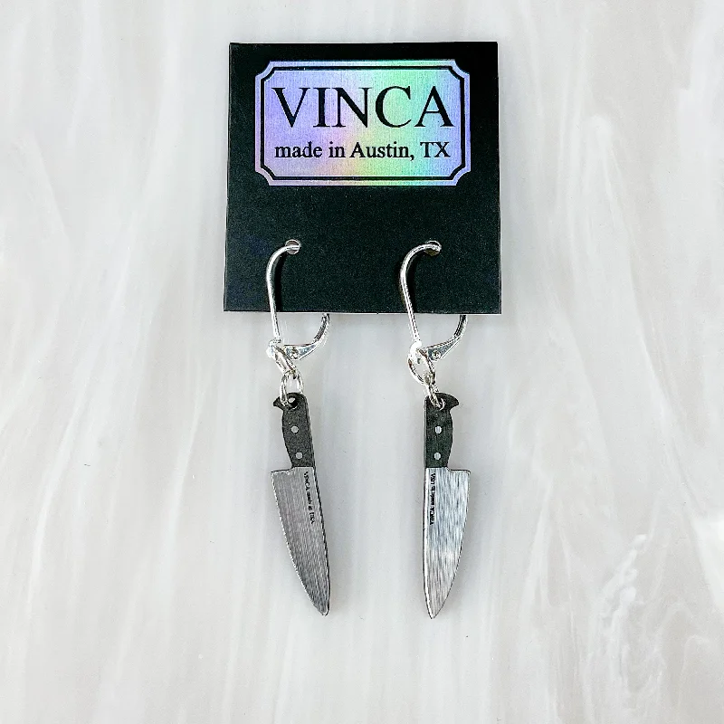 Custom Pearl Drop Earrings-Tiny 1” Chef's Knife Dangle Earrings