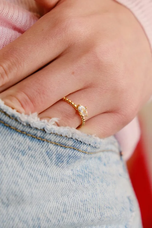 Custom Heart Shaped Promise Rings-Oval Crystal Beaded Sterling Silver Ring