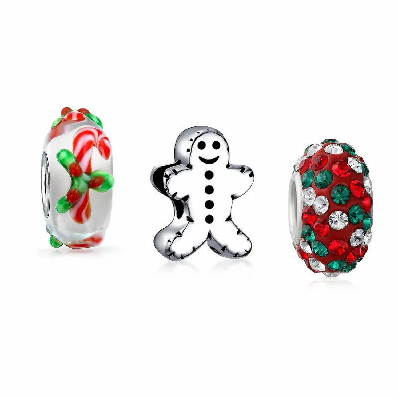 Luxury Diamond Bracelets-Christmas Charm Bead Set Gingerbread Candy Cane and Cookie for Bracelets