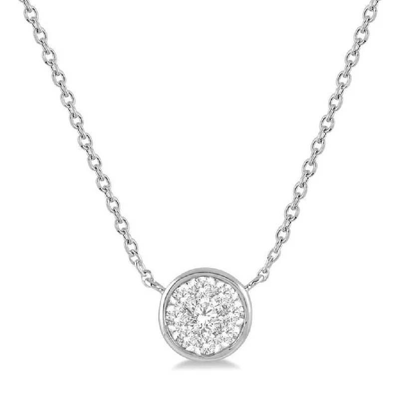 Bohemian Necklaces-14K White Gold Round Shape 'Lovebright' Diamond Necklace