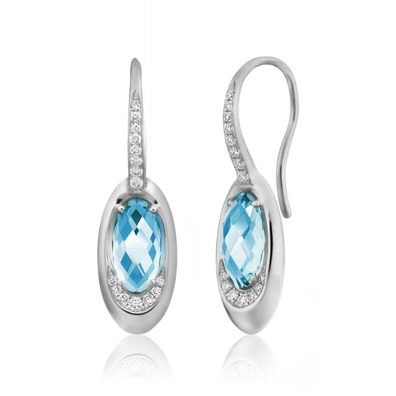 Modern Hoop Drop Earrings-Oval Swiss Blue Topaz & Diamond Ring