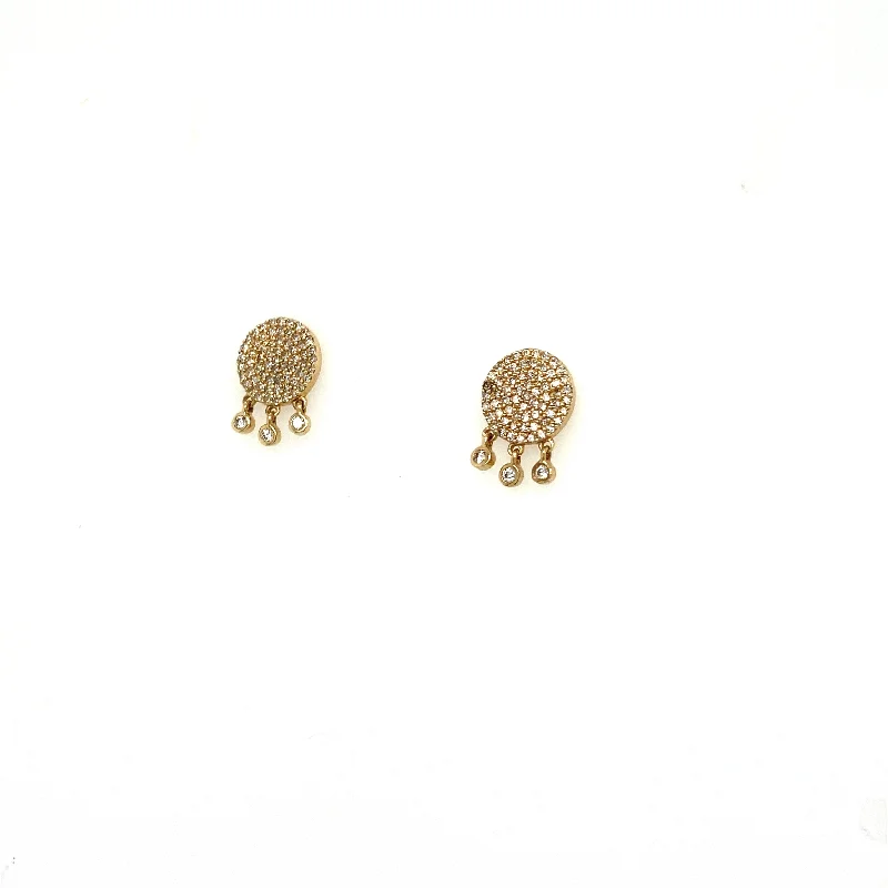 Simple Hoop Gemstone Earrings-Diamond Pave Disc Earrings with Dangles