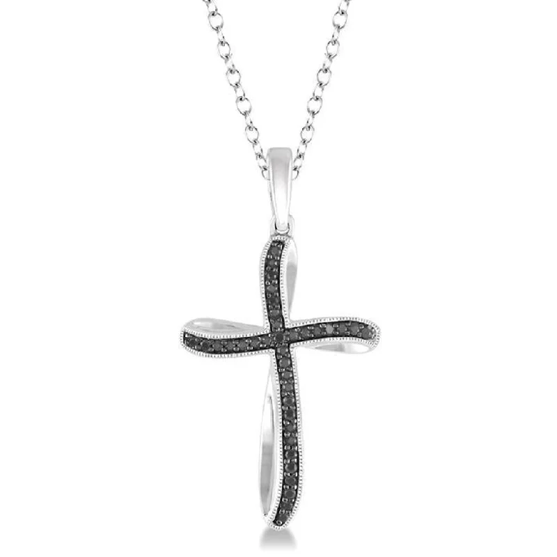 Swarovski Crystal Necklaces-Sterling Silver Black Diamonds Cross Pendant Necklace