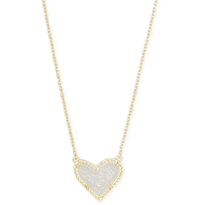 Trendy Necklaces-Kendra Scott Ari Heart Gold Pendant Necklace In Iridescent Drusy