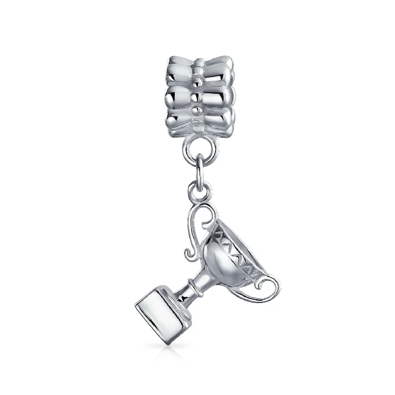 Men’s Fashionable Bracelets-Sports Champion Trophy Dangle Charm Bead Sterling Silver for European Bracelet