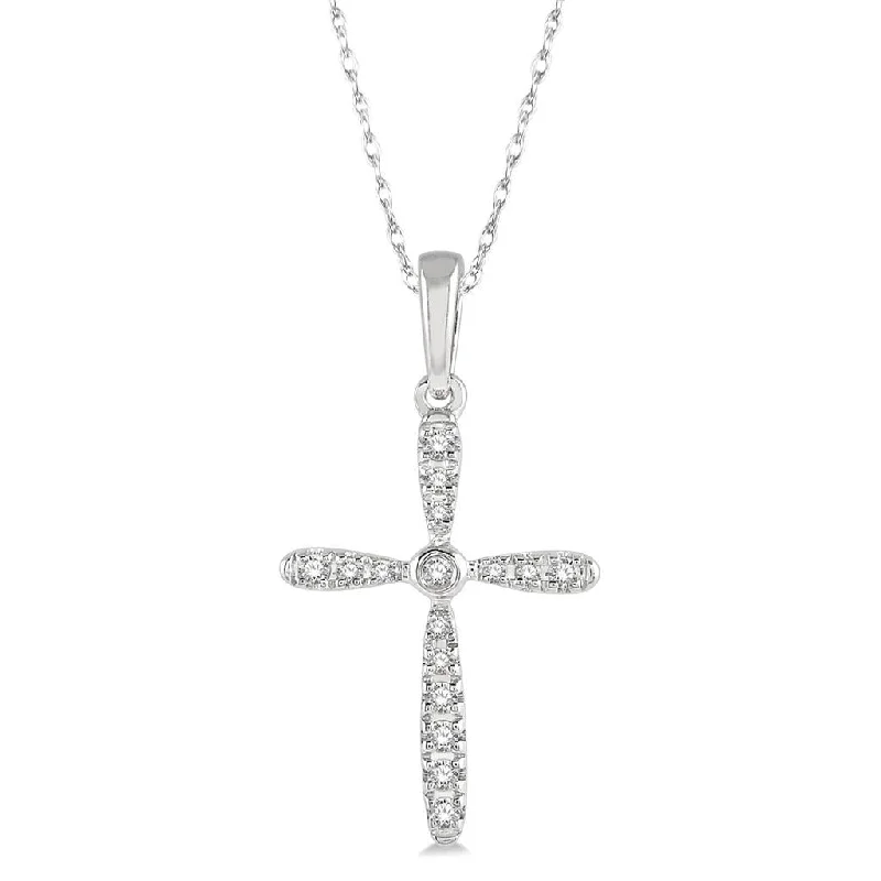 Handcrafted Necklaces-10K White Gold Diamond Cross Pendant Necklace