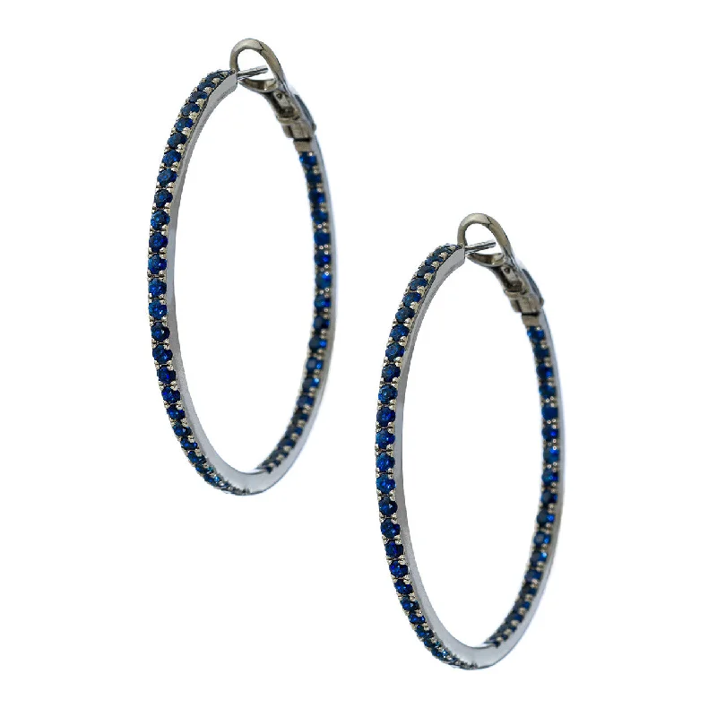 Unique Crystal Earrings-Mary Hoops Silver Sapphire 2mm