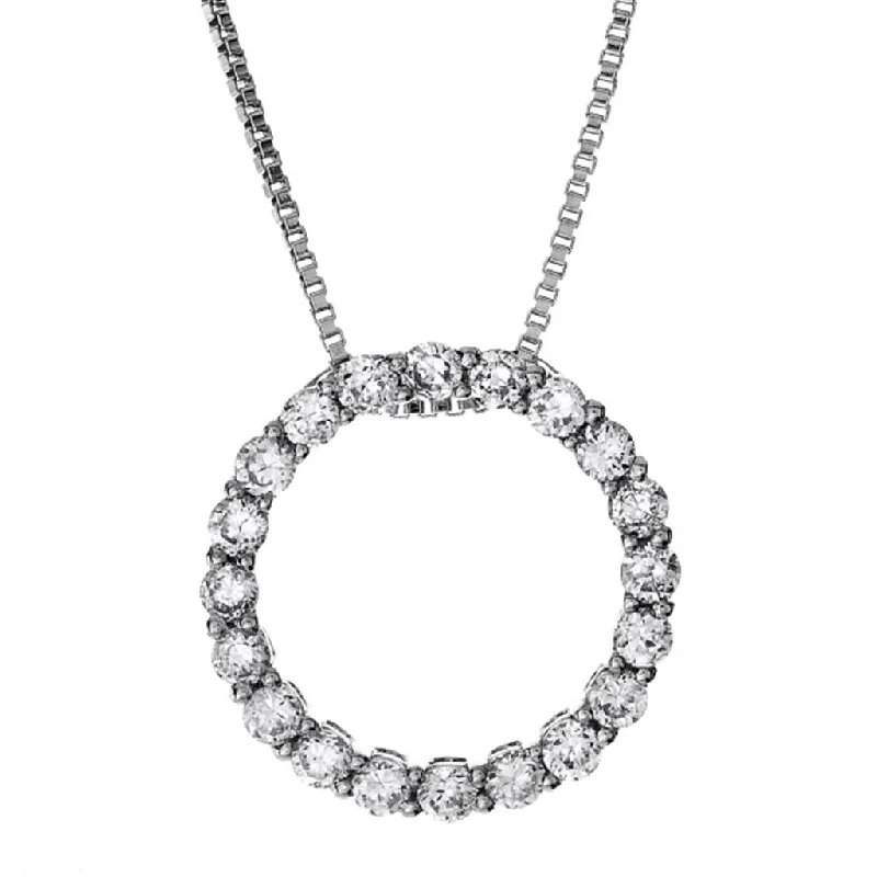 Bridal Necklaces-14K White Gold Natural Diamonds Circle Pendant Necklace