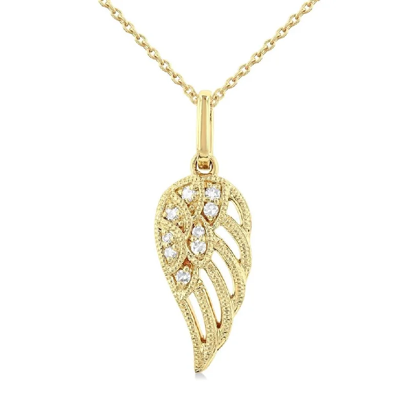 Amulet Necklaces-10K White Gold Angel Wings Petite Diamond Pendant Necklace