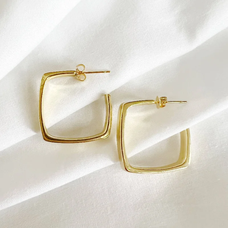 Personalized Crystal Earrings-Aries Geometric Square Gold Filled Hoop Earrings