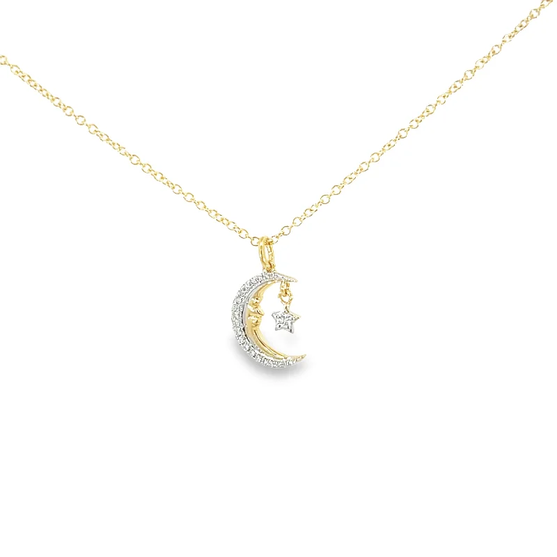 Thin Necklaces-Shy Creation Diamond Crescent Moon & Floating Star Necklace