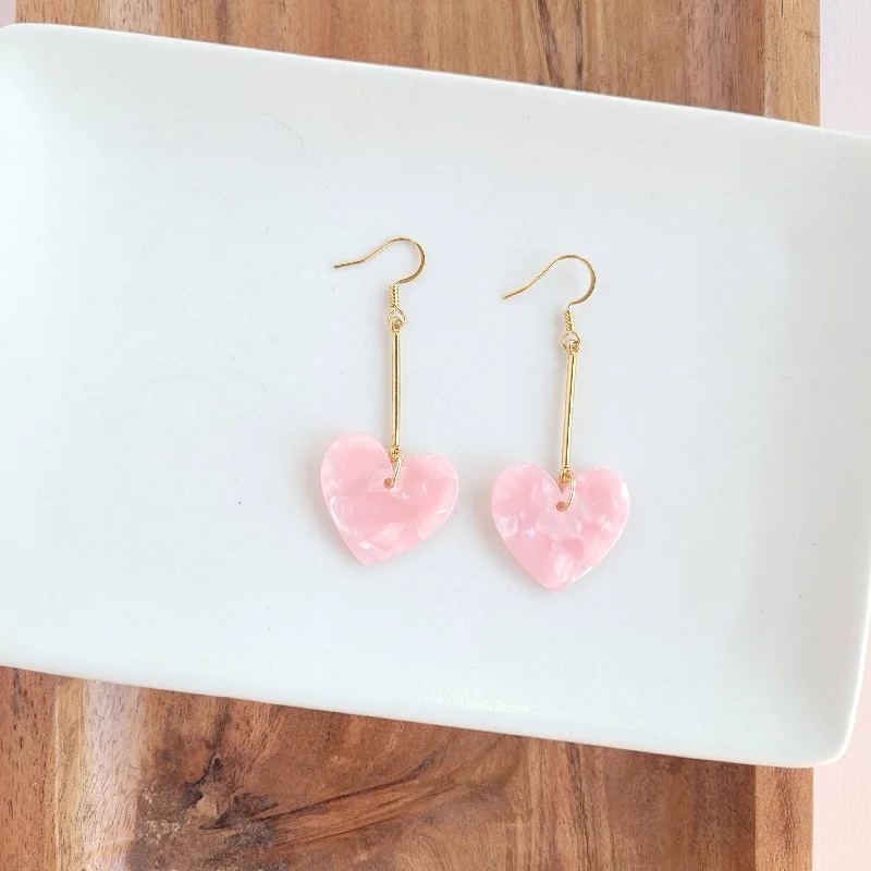 Sparkling Gold Earrings-Mina Heart Earrings - Pink