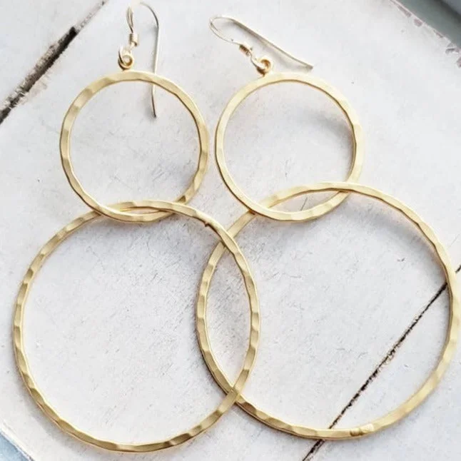 Classic Hoop Earrings for Women-Gold Hammered Circle Hoops Earrings