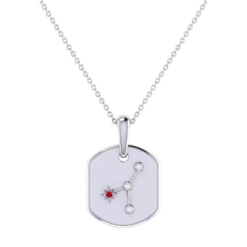 Elegant Necklaces-Sterling Silver Cancer Ruby And Diamond Constellation Tag Pendant Necklace