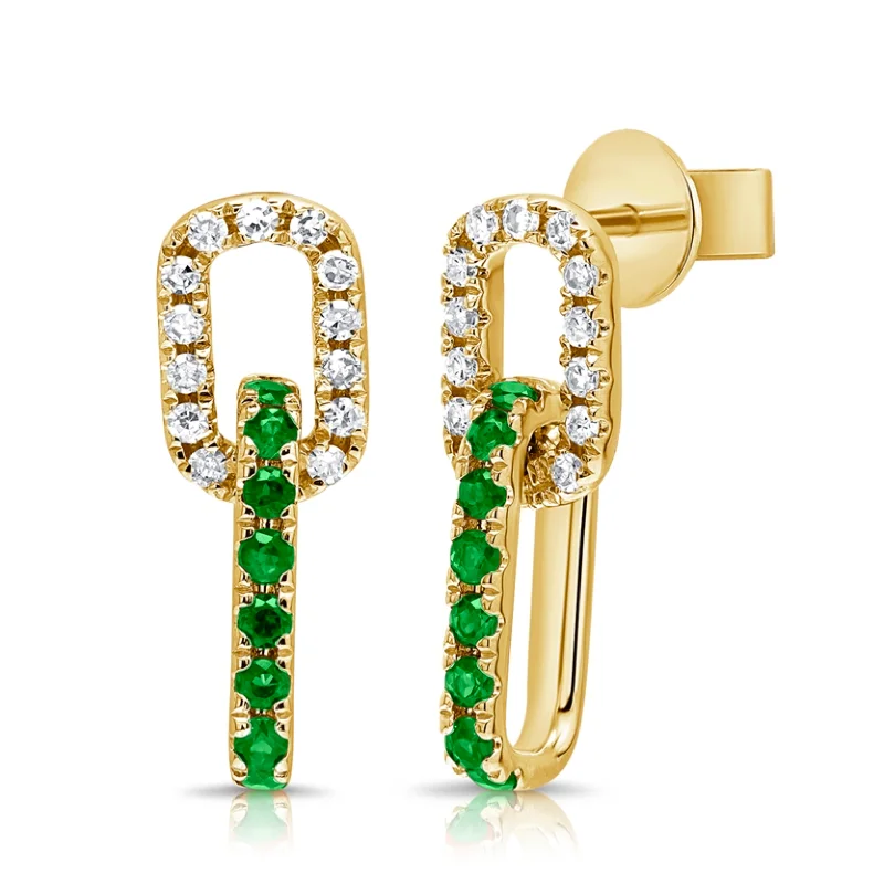 Luxury Gold Drop Earrings-Diamond & Emerald Link Earrings