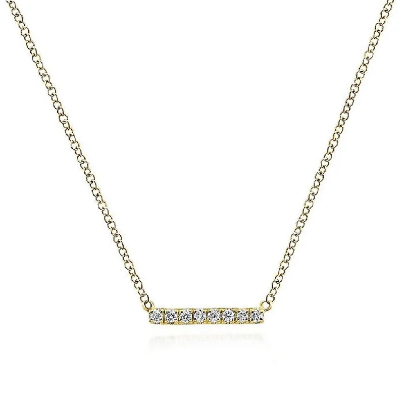 Gothic Necklaces-14K Yellow Gold Pavé Diamond Bar Necklace